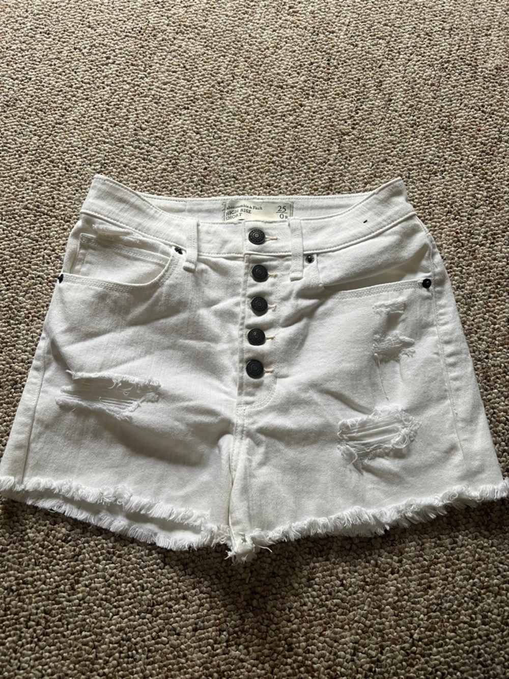 Abercrombie & Fitch White High-Waist Distressed Shorts